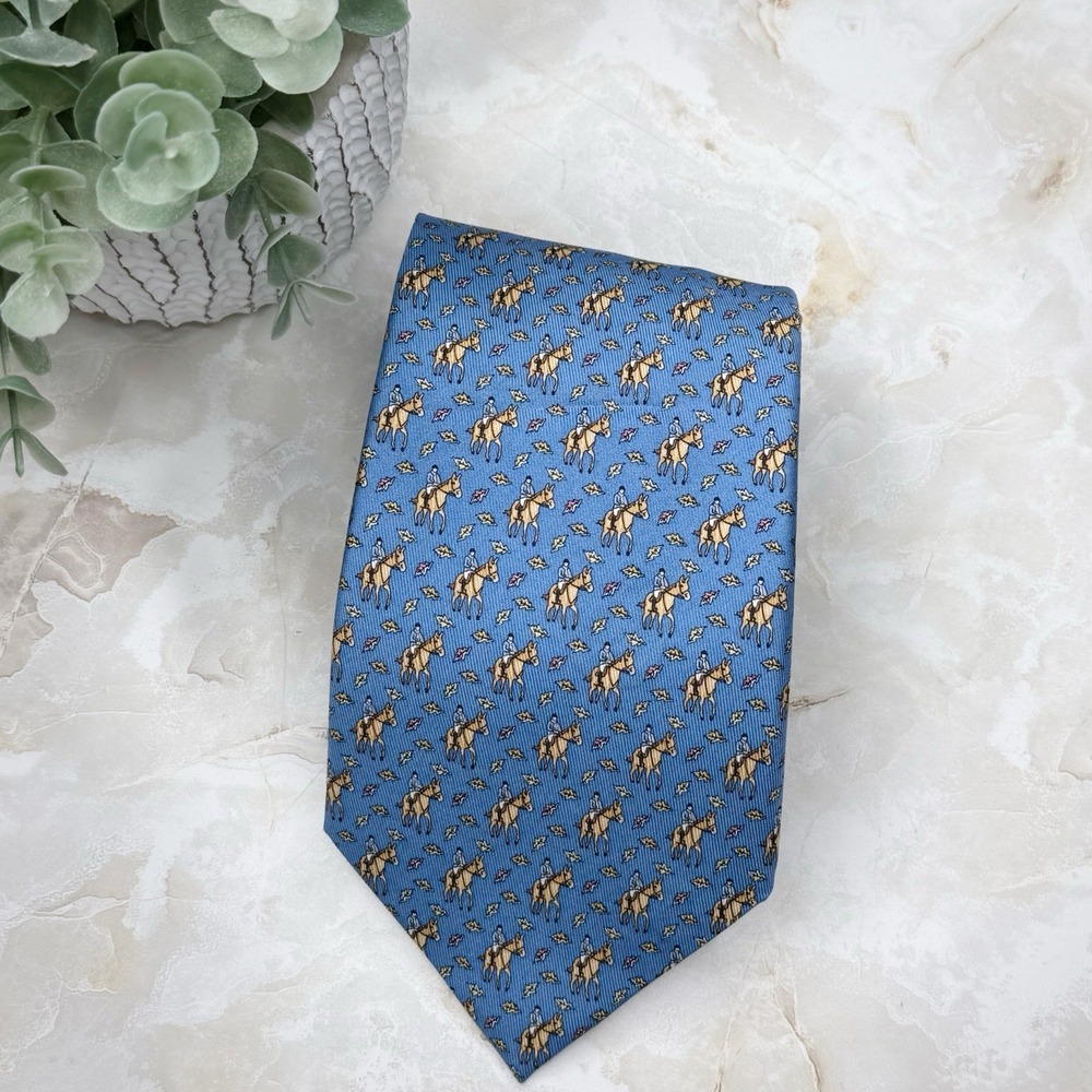 NWOT Vineyard Vines Blue Silk‎ Tie Horse Riding 3 5/8" - 58 1/2"